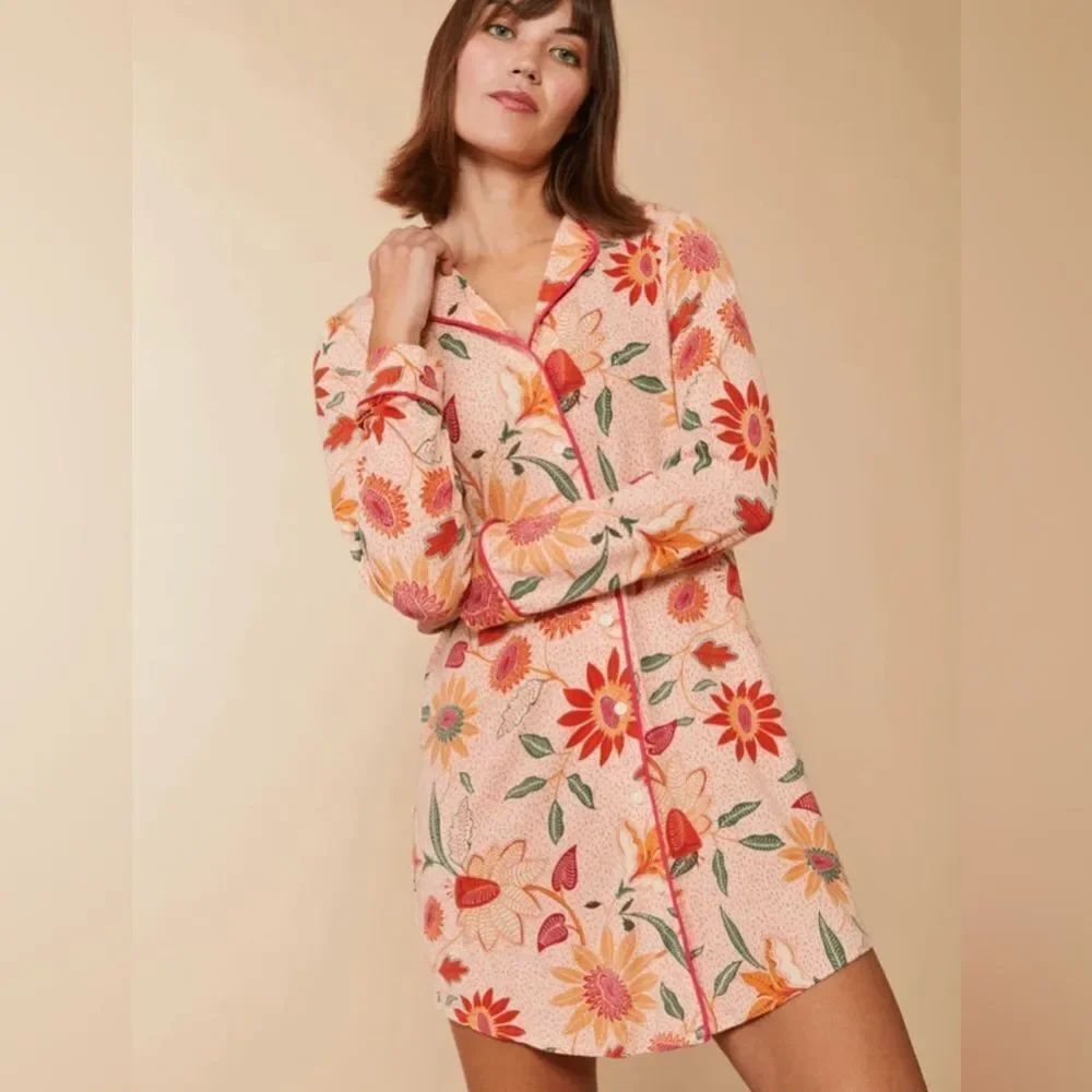 Spartina 449 XXS Botanic Garden Peach Pink Boho Floral Long Sleeve Sleep Shirt